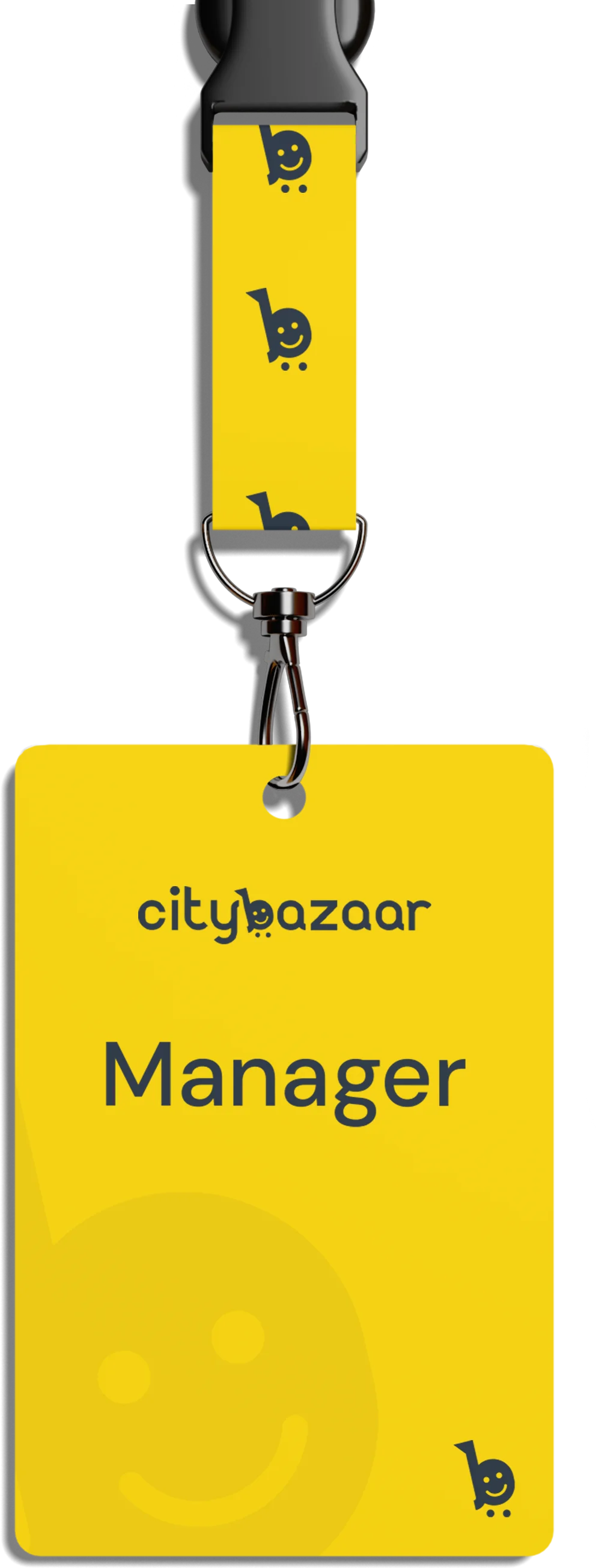 Yellow lanyard and ID card with CityBazaar branding, reading "Manager"